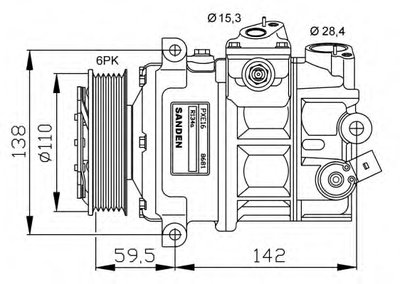 Компрессор кондиционера VW Caddy III/IV 1.6-2.0 TDI 03-/Crafter 2.5TDI 06-13/T6 2.0 TDI 15-