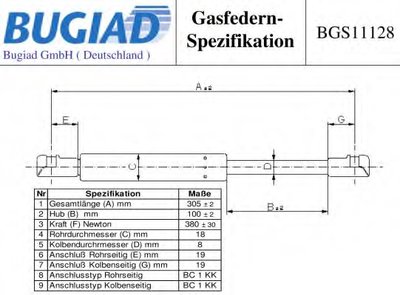 Газовая пружина, капот BUGIAD купить