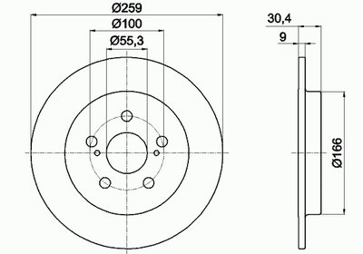 Диск тормозной (задний) Toyota Corolla 1.3-2.4 16V 06- (259x9) PRO