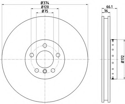 Диск тормозной (передний) BMW 5 GT (F07)/7 (F01/F02/F03/F04) 4.4-6.0 09-17 (374x36) (R) PRO+
