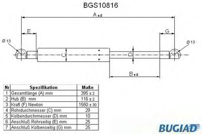 Газовая пружина, крышка багажник BUGIAD купить