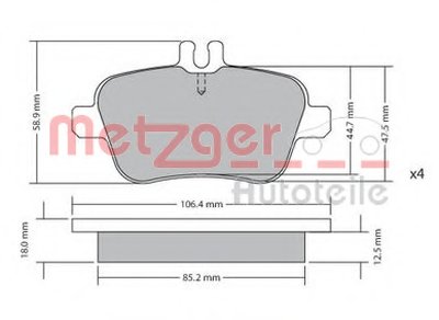 Комплект тормозных колодок, дисковый тормоз METZGER купить
