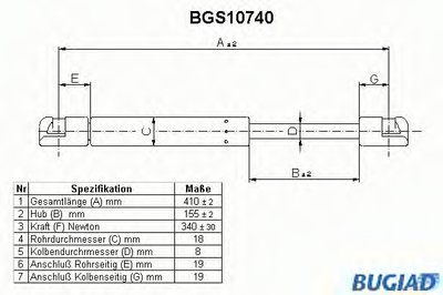 Газовая пружина, крышка багажник BUGIAD купить
