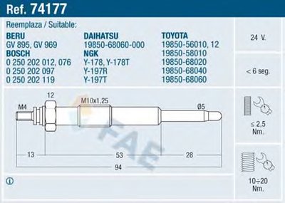 Свеча накала Toyota Land Cruiser 3.0D-4.2D 69-99