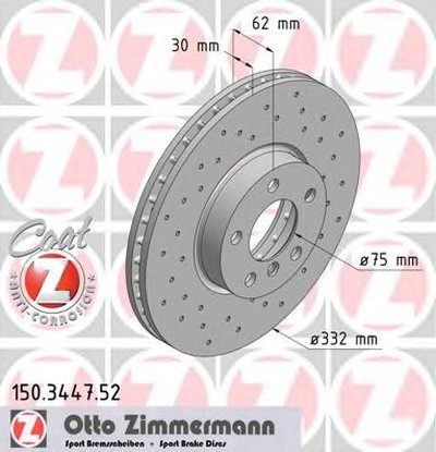 Диск тормозной (передний) BMW X5 (E70) 06-13/X6 (E71/E72) 07-14 (332x30) (с отверстиями) (вент.)