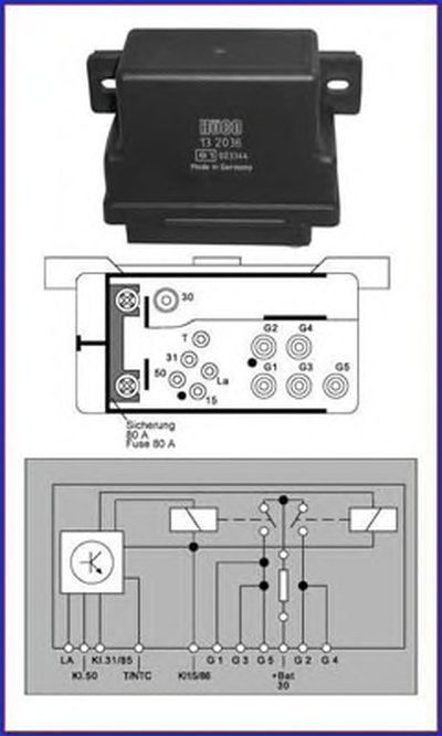 Реле свечей накала MB E-class (W124) 2.5D 99- (OM602) (HÜCO)