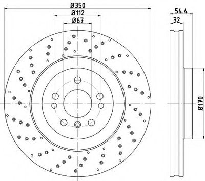 Диск тормозной (передний) MB M-class (W166) 11-15/GLE (W166) 15-19 (350x32) (с отверс.) (вент.) PRO+