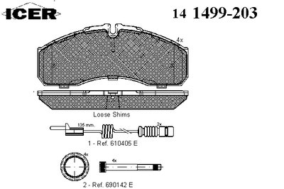 Колодки тормозные (передние/задние) MB Sprinter (W905)/Vario (W668) 98- (с датчиками L=135mm)